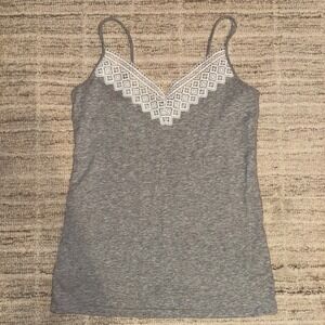 Excellent Condition White Lace Trim Gray VNeck Cami Meduim LOFT